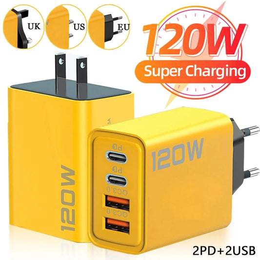 4-Port 120W USB-C PD & QC3.0 Fast Wall Charger Travel Adapter USB Wall Charger Peaceful Pleasures Health and Wellness