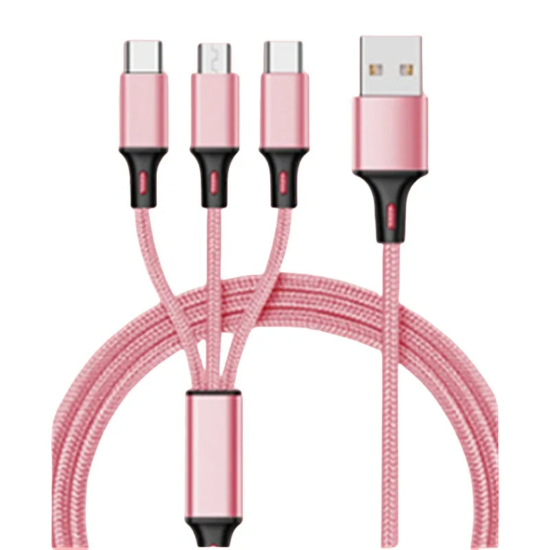 New Fast Charging Cable c Multi Charger Cable Nylon Braided Multiple USB Type-C Universal Charging Cord Adapter Peaceful Pleasures Health and Wellness Pink