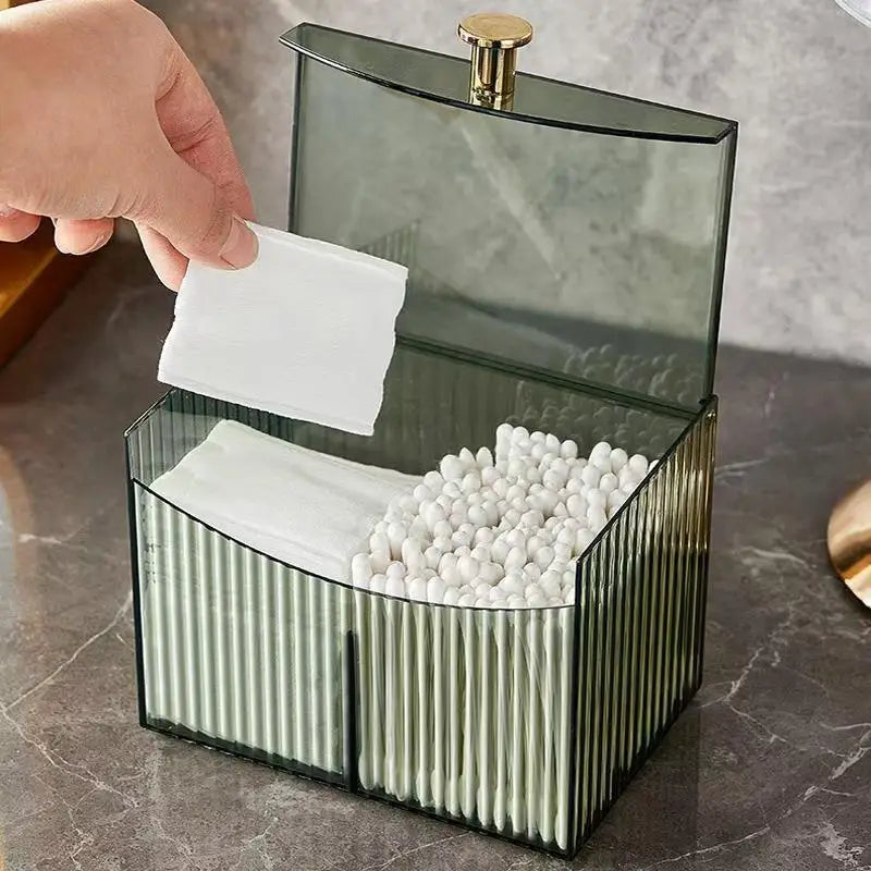 2-Grid Cotton Swab & Q-Tip Holder Dispenser with Lid – Bathroom Vanity Organizer