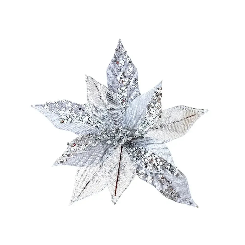 Glitter Poinsettia Flower Ornament – Christmas & Wedding Decor