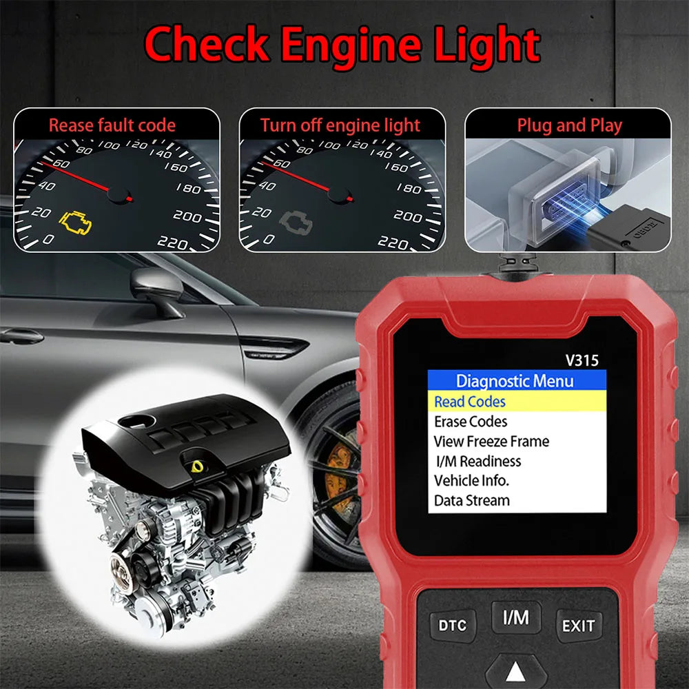 V315 Obd2 Scanner Diagnostic Tool, 10S Fast Code Reader & Eraser, Check Engine Light Analyzer, Full Obdii Functions, Compatible Peaceful Pleasures Health and Wellness