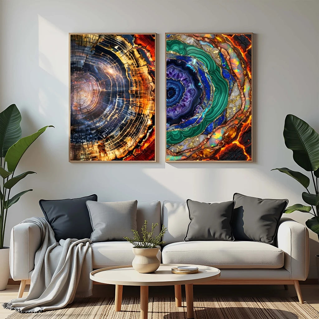 Abstract Wall Art Colorful Tree Ring Canvas Painting Modern Style Poster Prints Living Room Wall Decor Peaceful Pleasures Health and Wellness