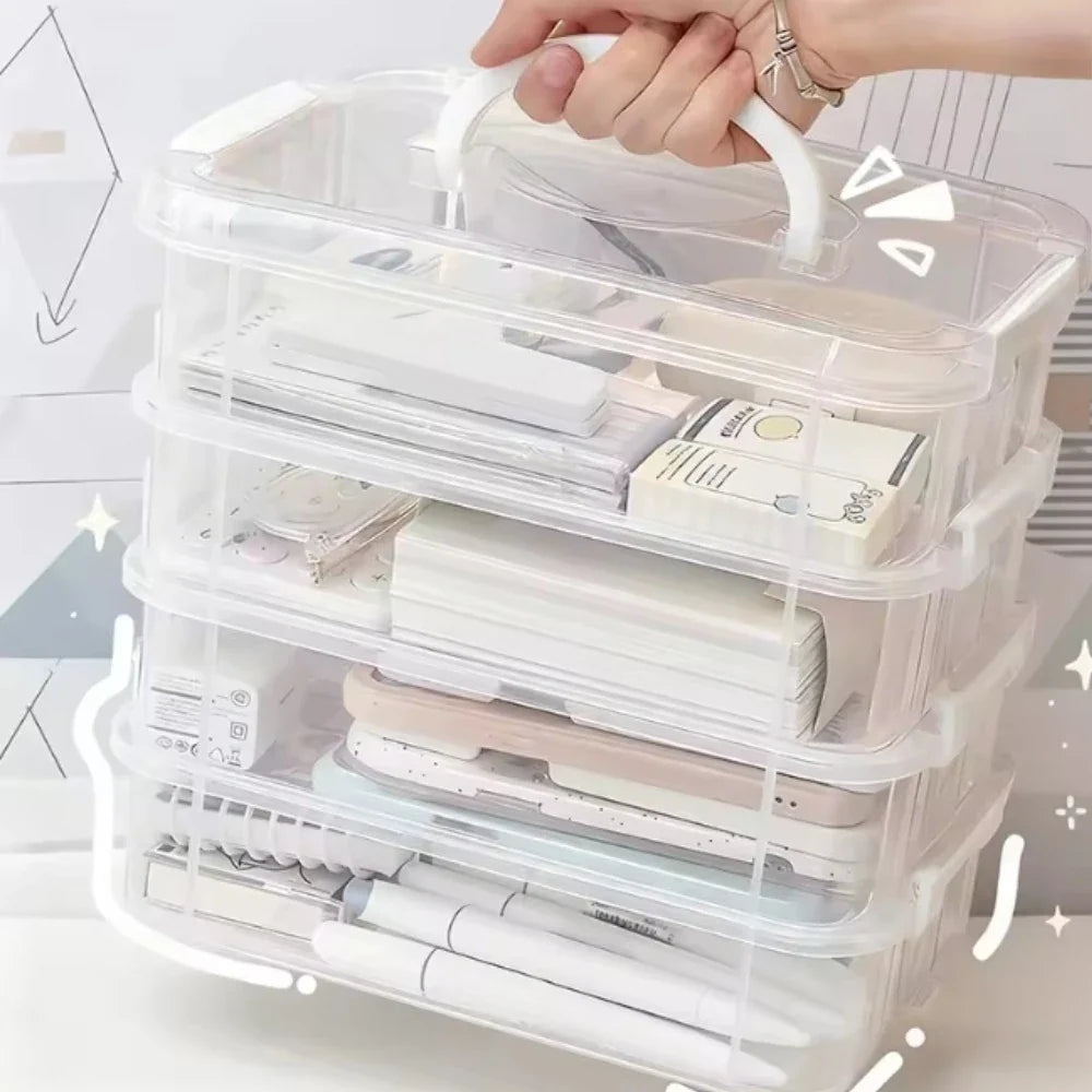 4-Layer Transparent Partitioned Drawer Storage Box | Portable