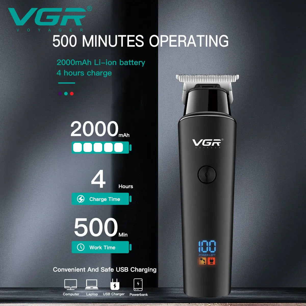 VGR Hair Trimmer 0mm Hair Clipper LED Display Hair Cutting Machine Professional Electric Rechargeable 0mm Trimmer for Men V-937 Peaceful Pleasures Health and Wellness