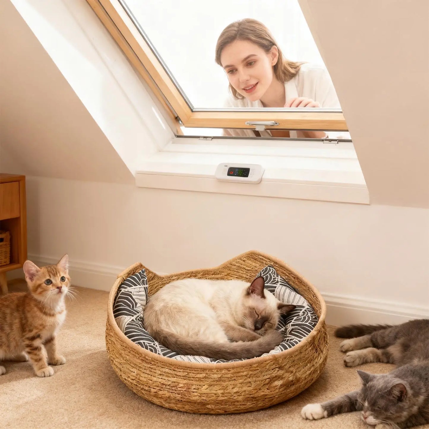Cat Sleeping Bed With Cushion And Pillow Woven Comfortable Kitten Furniture Cat Mat Bed For Indoor Outdoor Winter Travel Car Peaceful Pleasures Health and Wellness