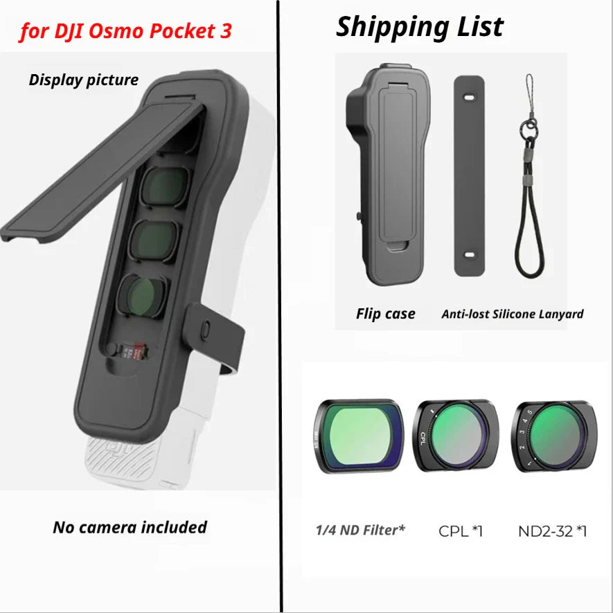 DJI Osmo Pocket 3 Flip Case with 4 Filter Slots & Lanyard