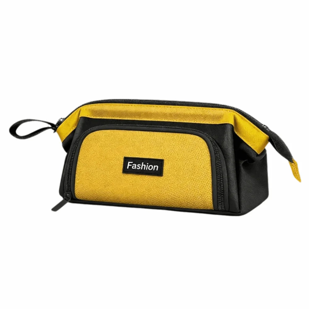Creative Zippered Pencil Case Oxford Fabric Large Capacity Pencil Storage Bag with Handle Durable Multi-Compartment Pen Box Peaceful Pleasures Health and Wellness Yellow