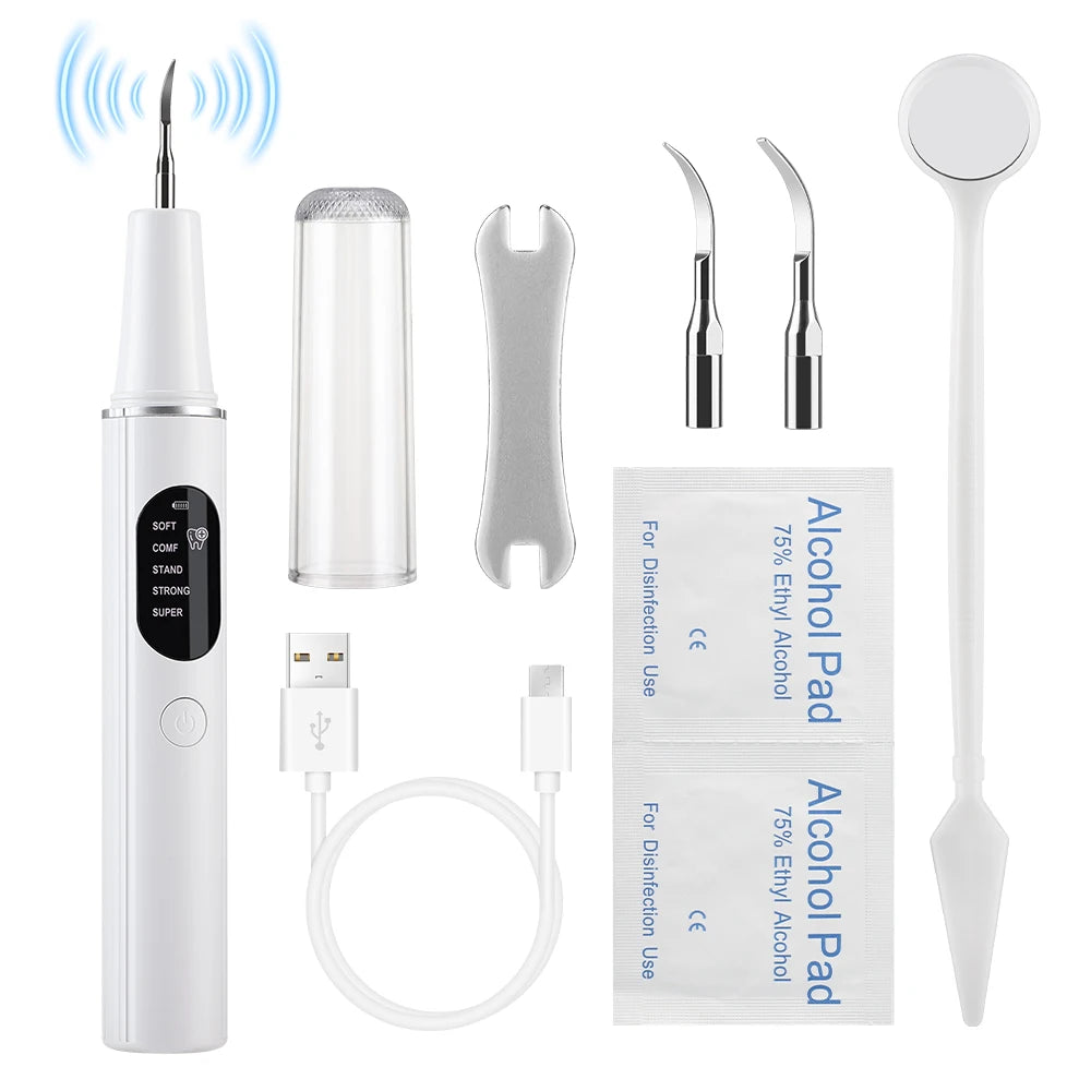 NEW Ultrasonic Electric Tooth Cleaner Dental Scaler 5 Modes IPX6 Rechargeable Plaque Remover for Home Travel Oral Braces Care Peaceful Pleasures Health and Wellness Tooth Scraper kit
