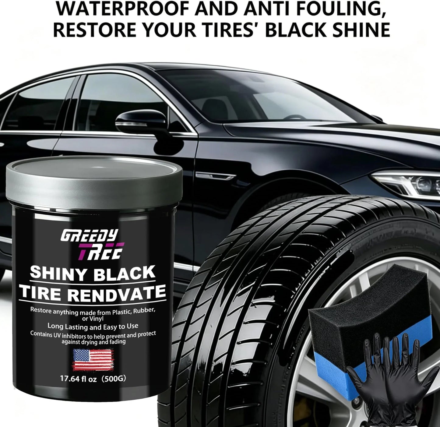 Tire Shine Kit – UV Protection Tire Dressing with Applicator Sponge