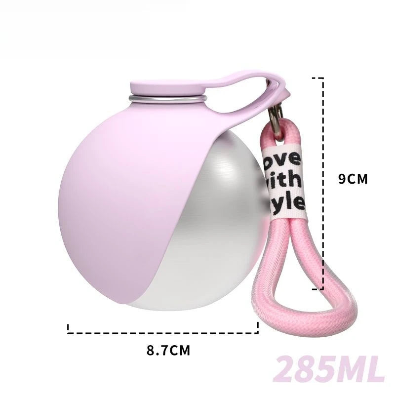 Portable Stainless Steel Pet Water Bottle with Silicone Drinking Bowl for Dogs and Cats Outdoor Walking Hiking Travel Use Peaceful Pleasures Health and Wellness Pink