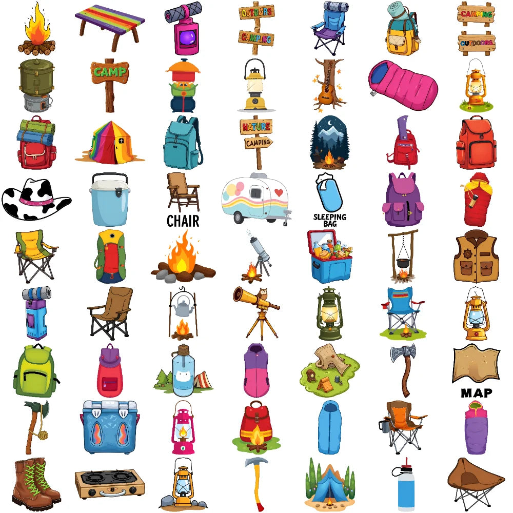 63pcs Camping Outdoor Temporary Tattoo Stickers for Kids & Boys