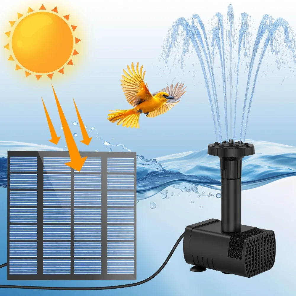 1.8W Split Solar Fountain Pump – 6 Nozzles, Bird Bath & Garden