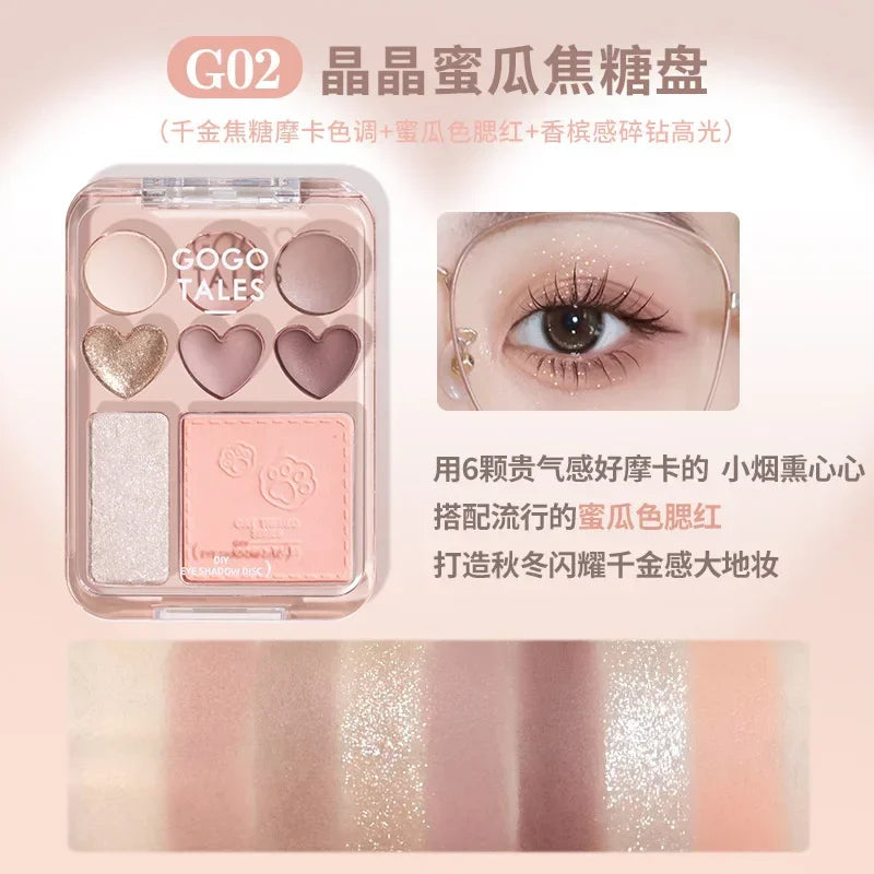 Gogotales Heart Eyeshadow Palette – Purple Peach Shimmer Blush