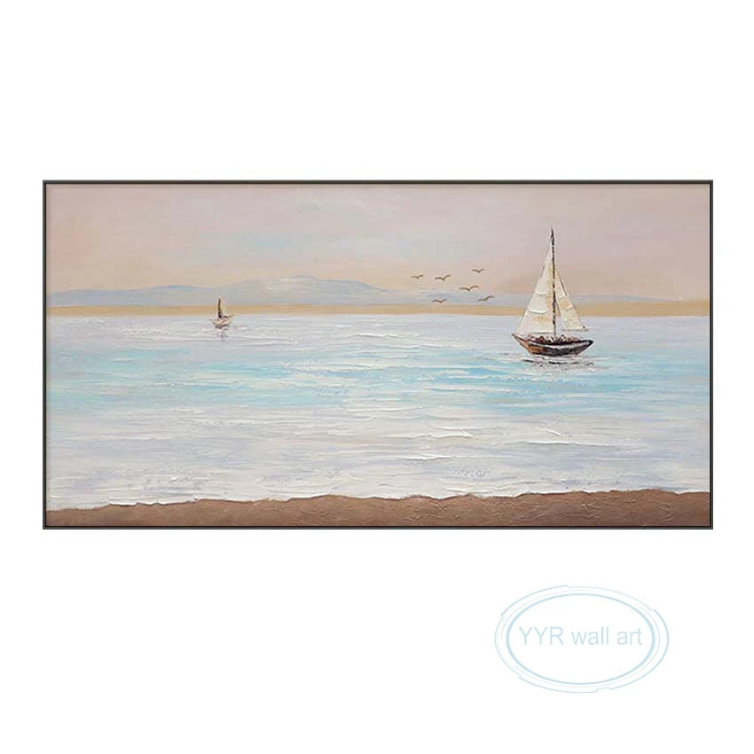 Living Room Decor Sea View Image Sofa Salon Modern Poster Handmade Canvas Oil Painting Wall Art Picture Abstract Aesthetic Mural Peaceful Pleasures Health and Wellness No frame 60cmx90cm