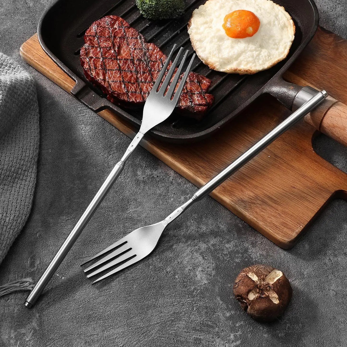 Telescoping Stainless Steel Fork | Extendable BBQ Camping Utensil