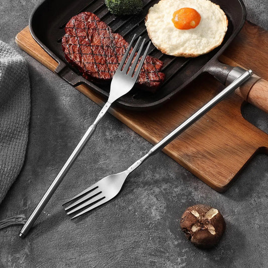 Telescoping Stainless Steel Fork | Extendable BBQ Camping Utensil Telescoping Cooking Fork Peaceful Pleasures Health and Wellness