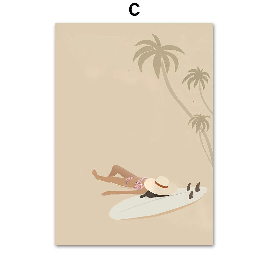 Nordic Summer Beach Canvas Wall Art | Sea, Whale & Sun Print
