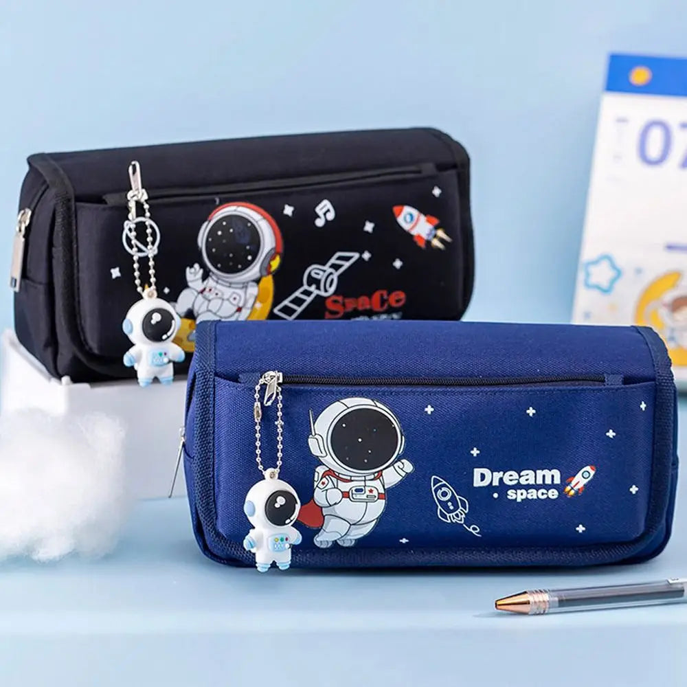 Studen Large Capacity Astronaut Pencil Case Double Layer Canvas Stationery Bag Kawaii Cartoon Pencil Bag Pen Box Peaceful Pleasures Health and Wellness