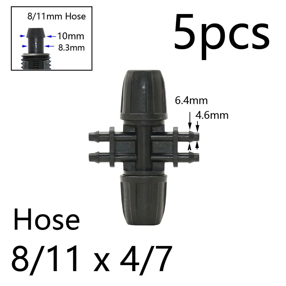 Watering Hose splitters Lock Nut 8/11mm to 4/7mm 6-way hose connector Garden Drip Irrigation Fittings 5Pcs garden hose connector Peaceful Pleasures Health and Wellness 5pcs-black 3/8''
