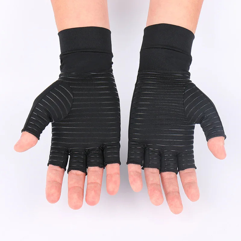 Fiber Pressure Gloves Joint Rehabilitation Training Copper Ion Gloves Outdoor Men's and Women's Cycling Fingerless Gloves Peaceful Pleasures Health and Wellness