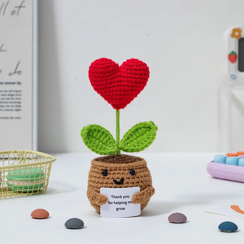 Crochet Sunflower Pot Ornament | Handmade Gift with Positivity Card