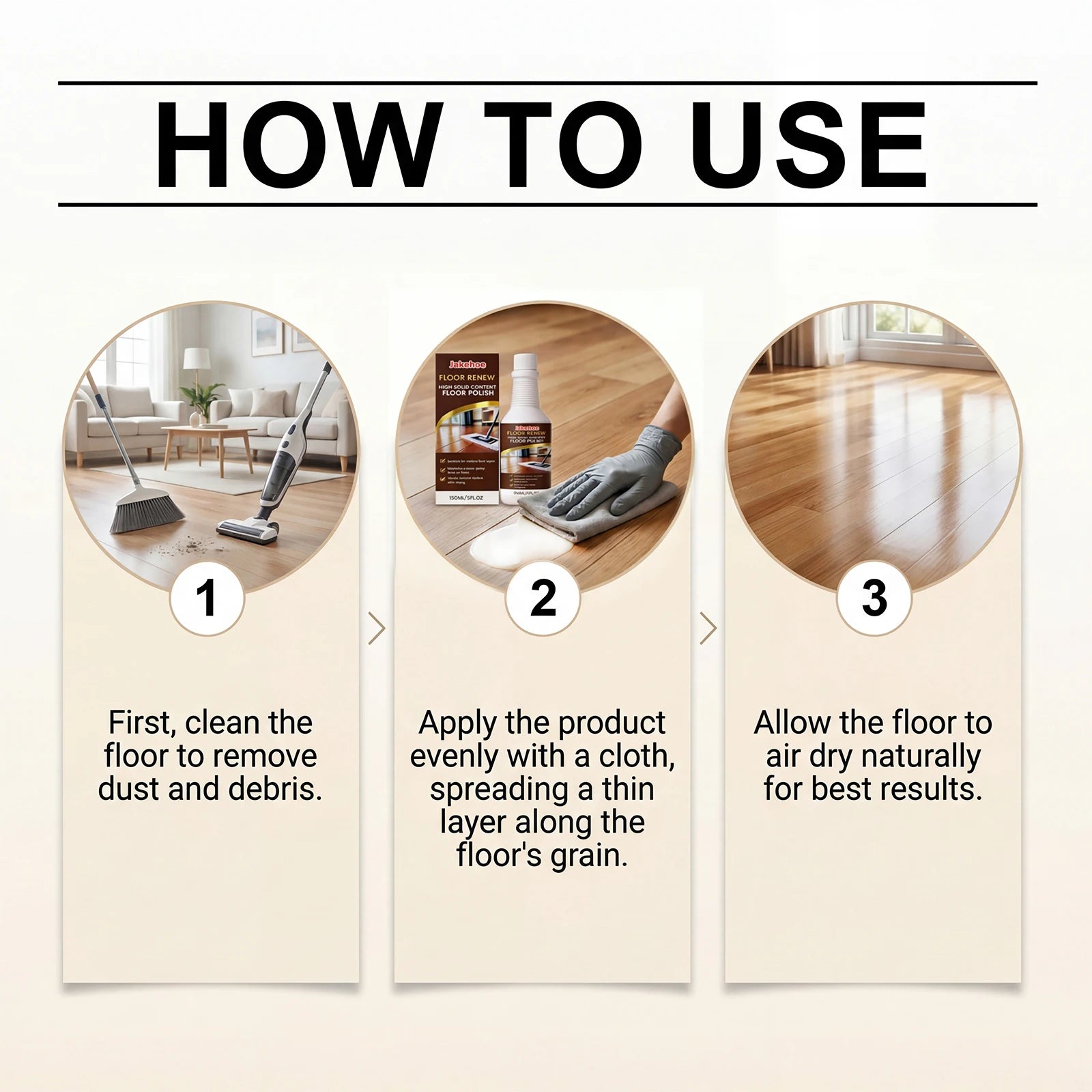 JAKEHOE Wood Floor Restorer Polish & Scratch Remover 150ml Floor Restorer Polish Peaceful Pleasures Health and Wellness