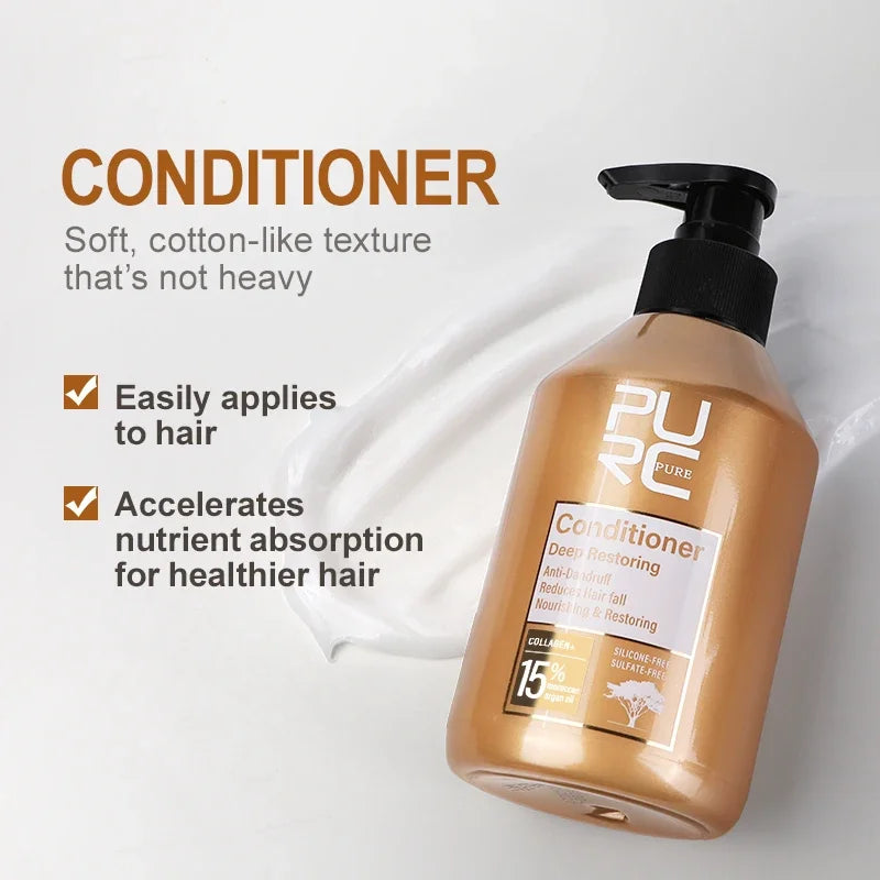 PURC Morocco Argan Oil Shampoo Conditioner Set Smoothing Nourishing Repair Damaged Frizz Hair Scalp Treatment Hair Care Peaceful Pleasures Health and Wellness