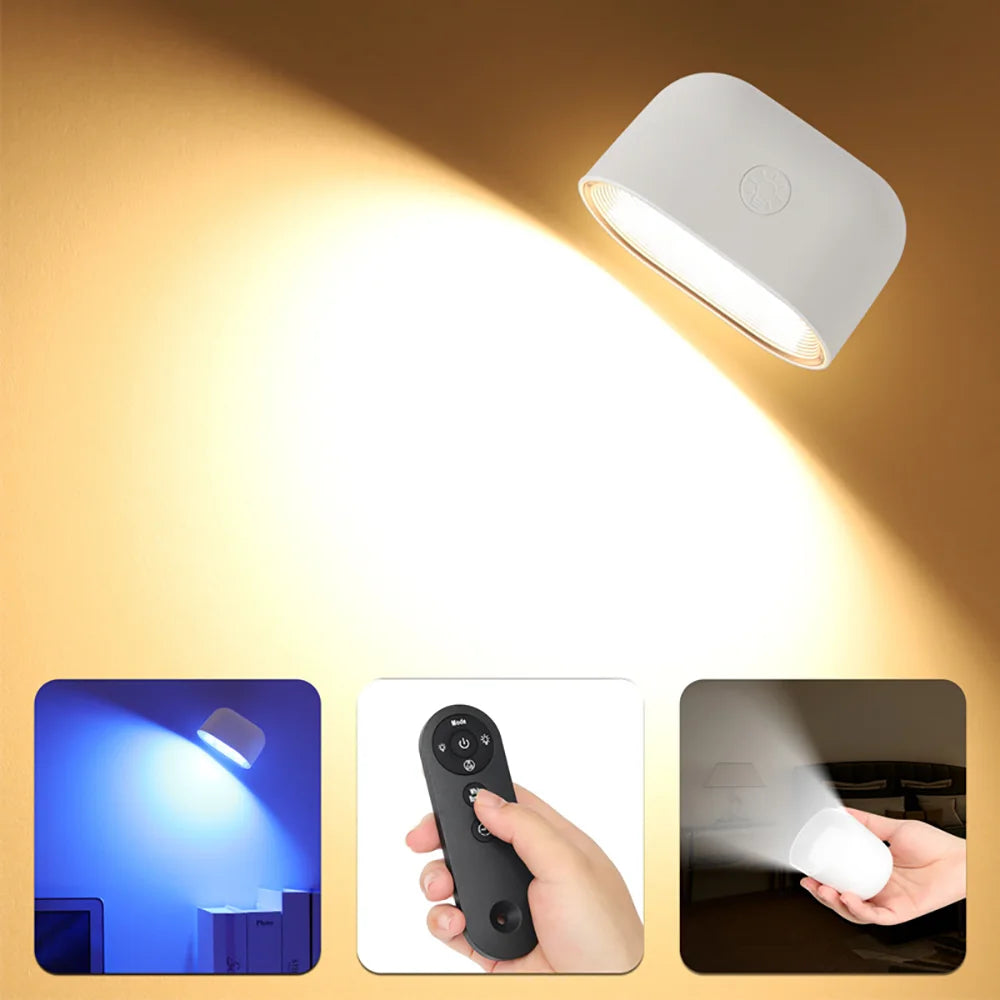 360 Degree Rotation Remote Control Wall Light Touch Night Light Bedroom Bedside Light RGB Color Changeable Dimmable Peaceful Pleasures Health and Wellness White Cover