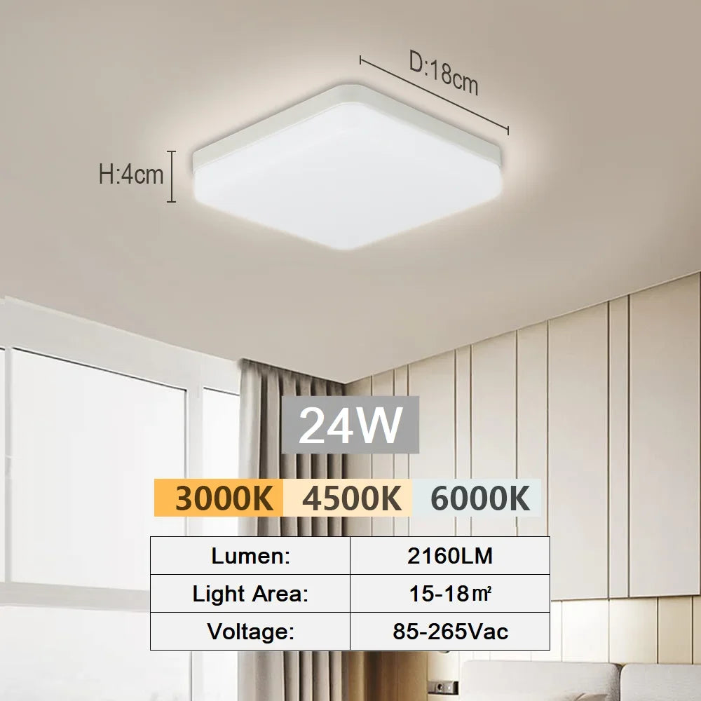 Minimalist Square LED Ceiling Light 18W–48W | Ultra-Thin Modern