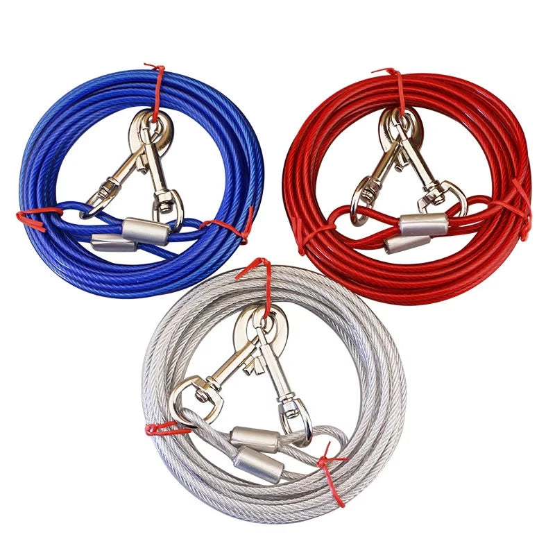 Heavy Duty 3m Dog Tie Out Cable Leash Durable Metal Glue Coated Steel Wire Outdoor Traction Rope Peaceful Pleasures Health and Wellness