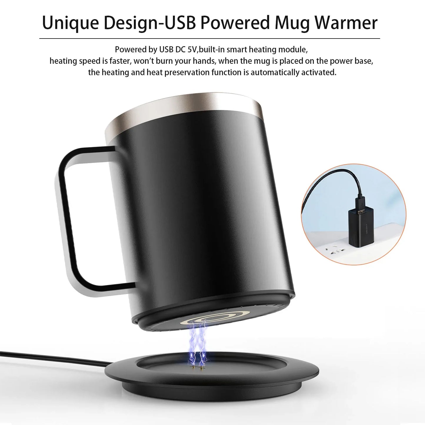 URGGU USB Heated Travel Mug 304 Stainless Steel 350ml 55°C