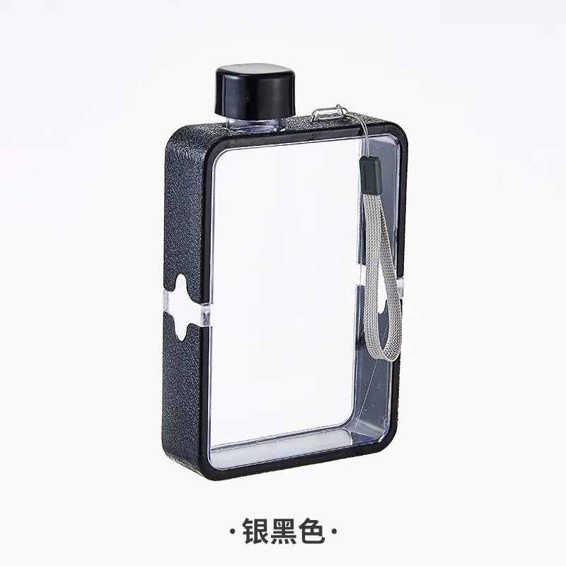 Plastic Flat Bottle for Water Portable Fit in Handbag Free BPA Easy Carry Transparent Bottle DIY Flask Easy to Carry Free Ship Peaceful Pleasures Health and Wellness Black 380ML