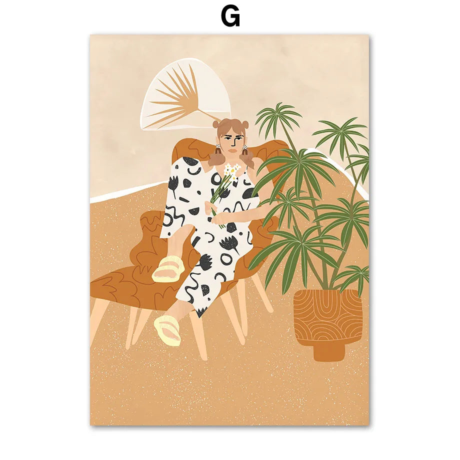 Colorful Fashion Girl Tiger Rainbow Leaves Wall Art Canvas Print Painting Abstract Poster Pictures for Living Room Home Deco Peaceful Pleasures Health and Wellness G 20x30cm Unframed