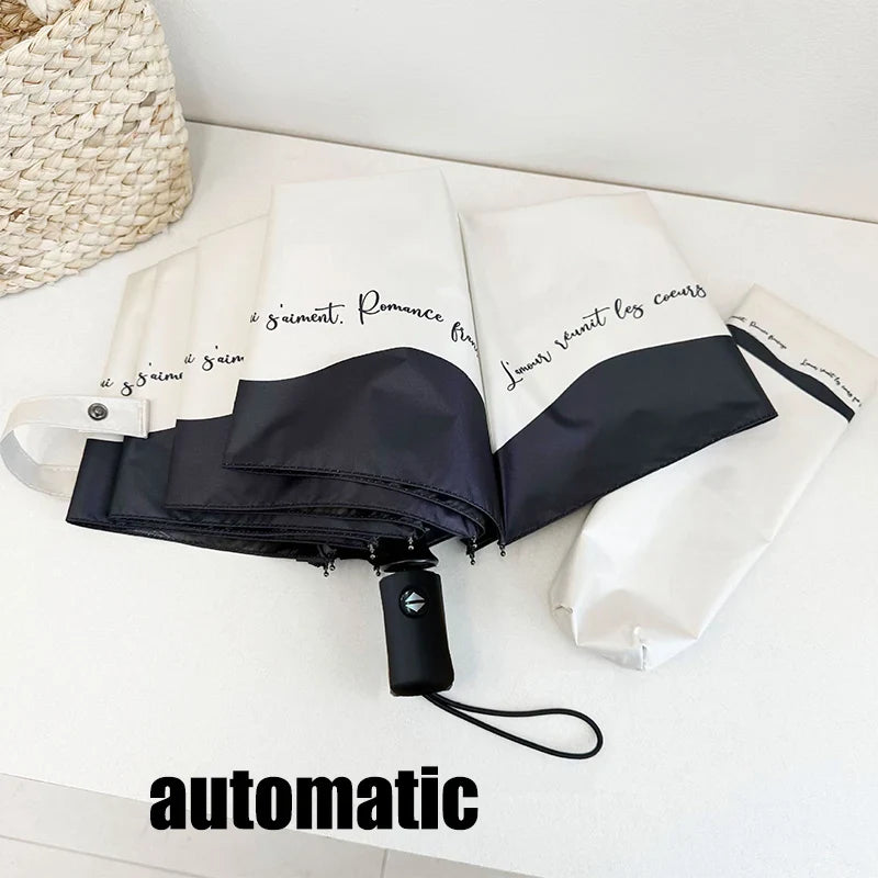 Automatic UV Umbrella – Black & White Folding Sunshade & Rain