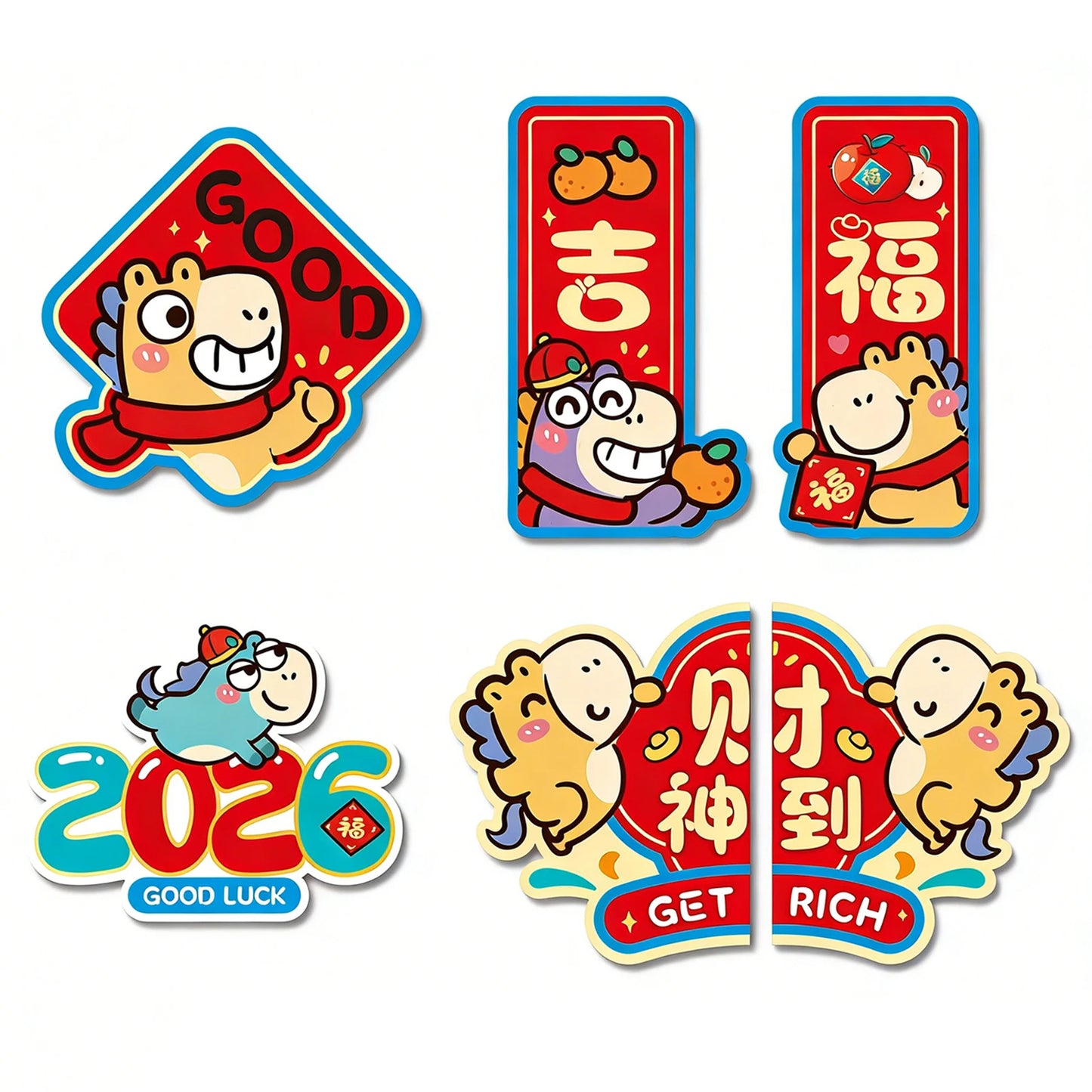 Chinese New Year Refrigerator Decoration Year Of Horse Chinese New Year Fridges Magnets Luck Festive Decoration For Home Kitchen Peaceful Pleasures Health and Wellness A 6pcs