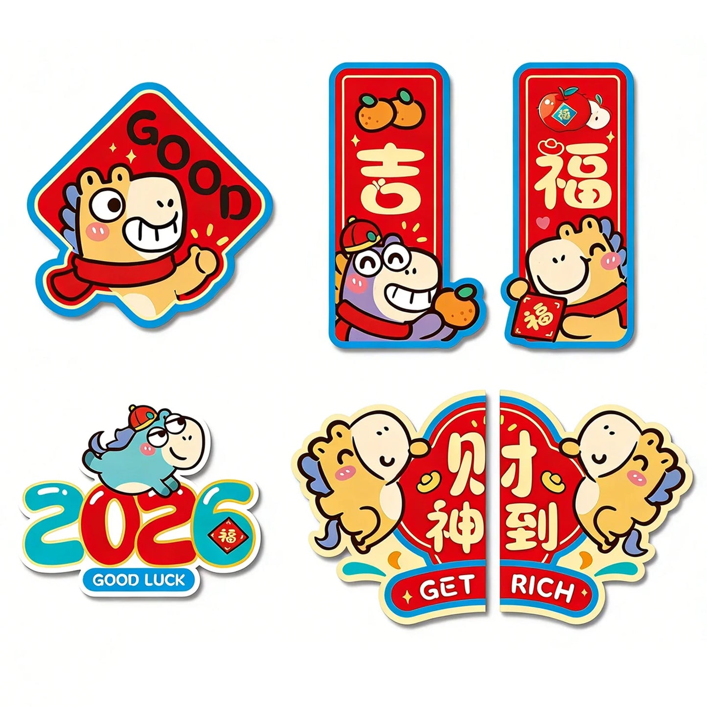 Year of Horse Chinese New Year Fridge Magnets | 6/8/16 Pcs
