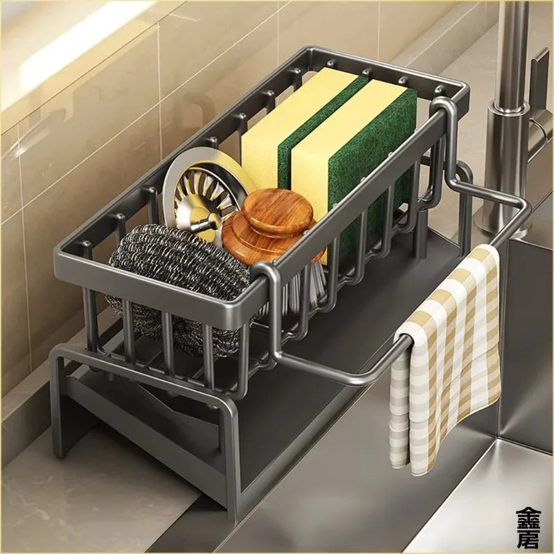 Kitchen Sink Caddy Organizer – Sponge, Soap & Towel Bar Rack