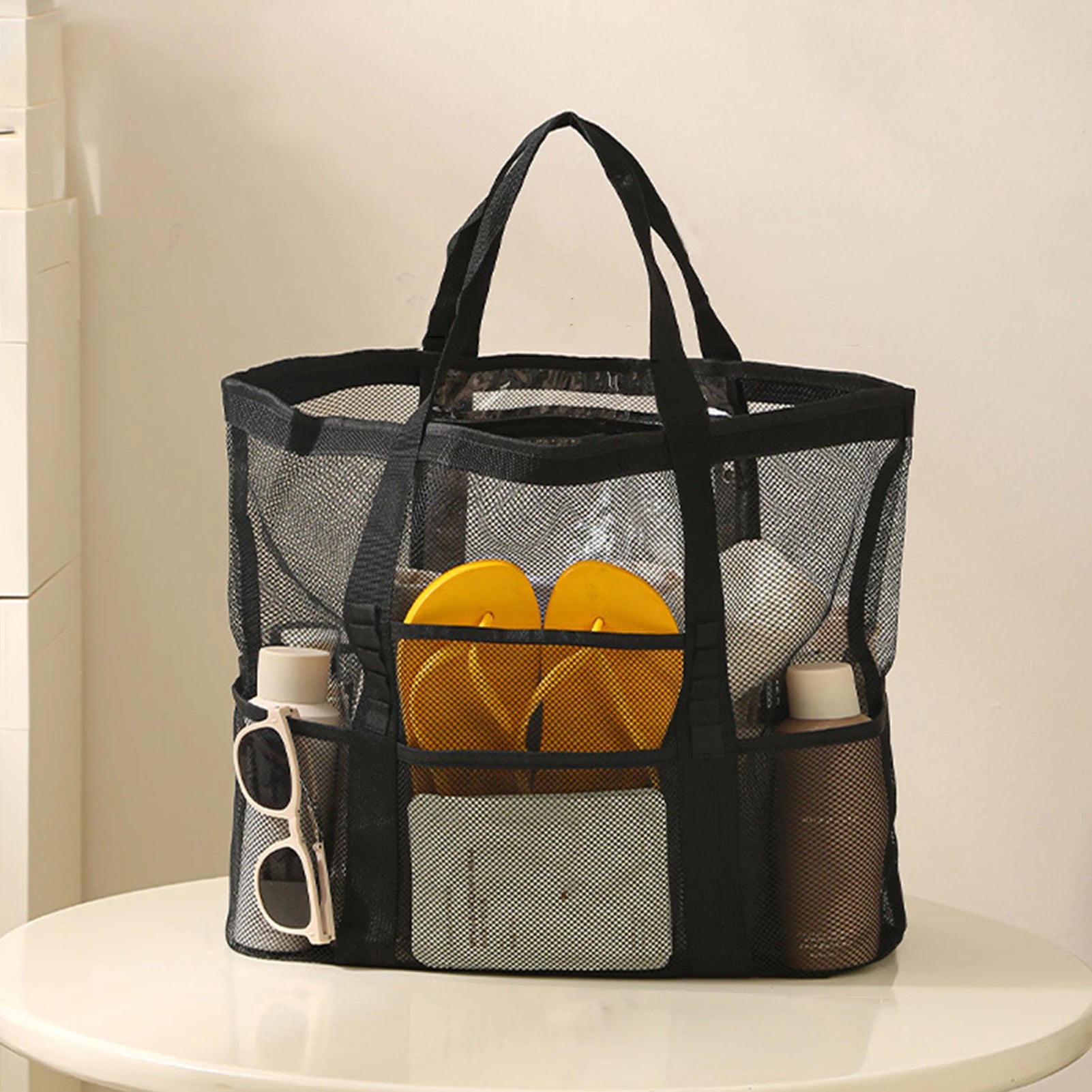Large Capacity Hand-held Nylon Mesh Beach Supplies Storage Bag for Women Mother Vacation Use Peaceful Pleasures Health and Wellness