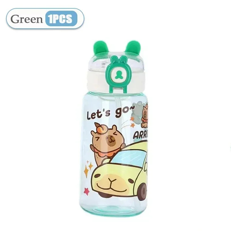 Capybara Cartoon Water Bottle 500ml Kids Sports Straw Cup