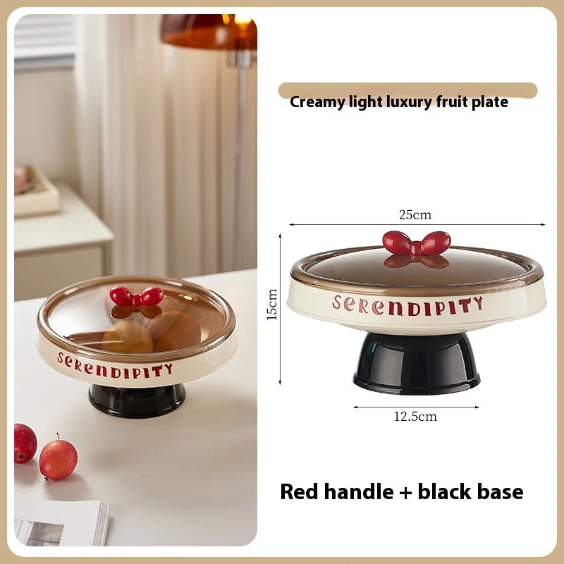 Elevated Fruit Bowl Home Stylish Plastic Snack Tray with Lid Dopamine Color Multi-functional Storage Holder Kitchen Organizer Peaceful Pleasures Health and Wellness O White Black Lid