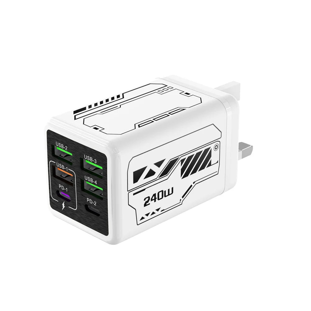 240W 6-Port USB-C PD Fast Charger for iPhone & Samsung