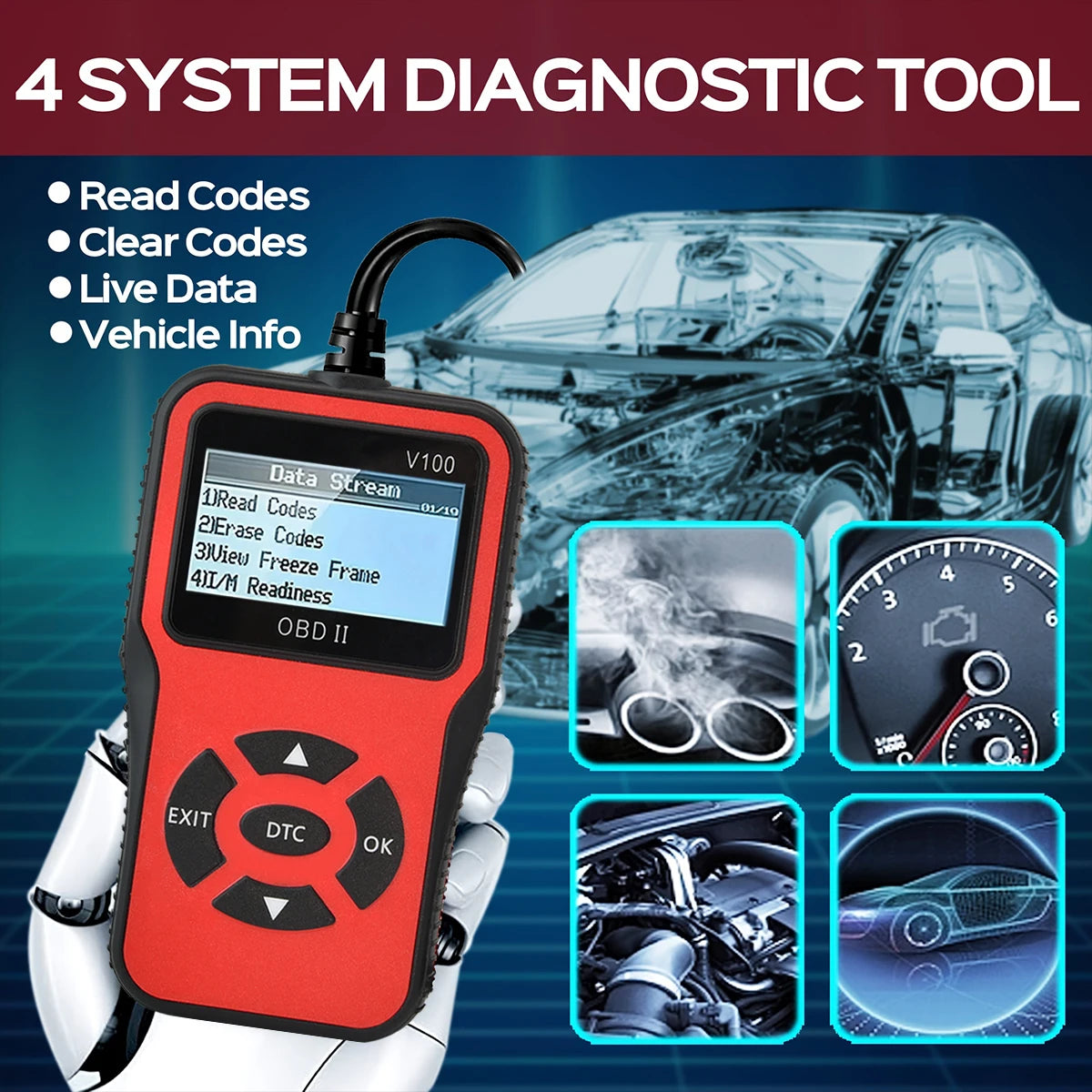 OBD2 Scanner & Voltage Tester – Engine Fault Code Reader R100 Peaceful Pleasures Health and Wellness