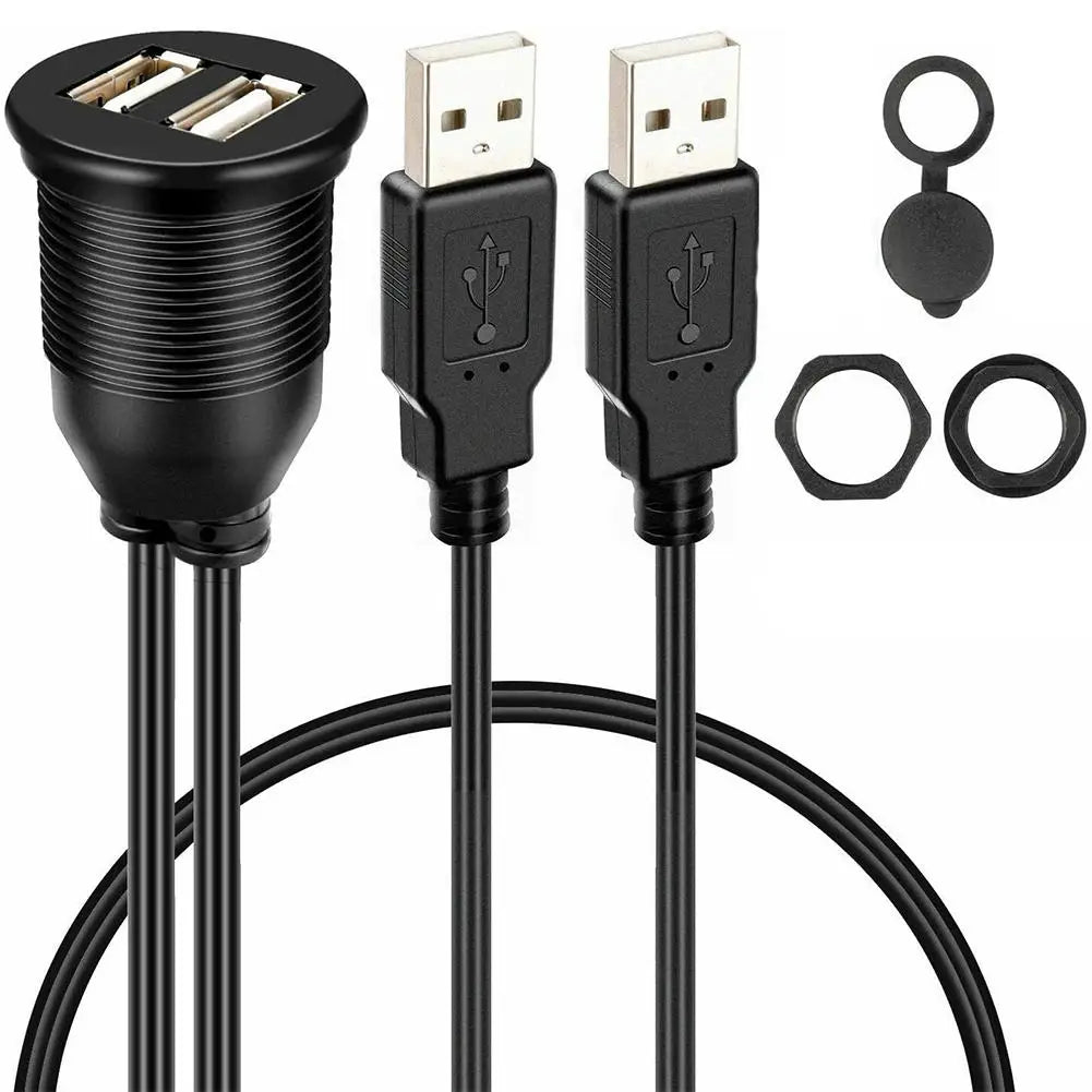 Dual port USB Socket Cabe USB3.0 Auto Car Flush Mount Extension Cord Dashboard Panel Square USB cable for Motorcycle 1m Peaceful Pleasures Health and Wellness