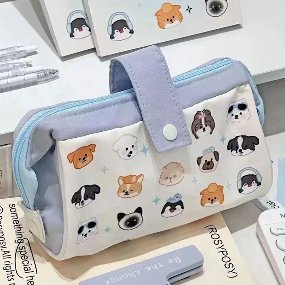 Japanese Dog Pencil Bag Simple Large Capacity Stationery Pouch Storage Bag Pencil Box for Middle High School Students Daily Use Peaceful Pleasures Health and Wellness Puppy