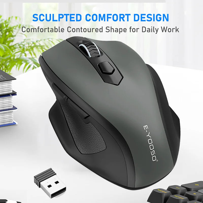 E-YOOSO 2.4G Wireless Ergonomic Mouse with Built-in USB Receiver, 5-Level 4800 DPI Portable Optical Mouse for PC Laptop Computer Peaceful Pleasures Health and Wellness