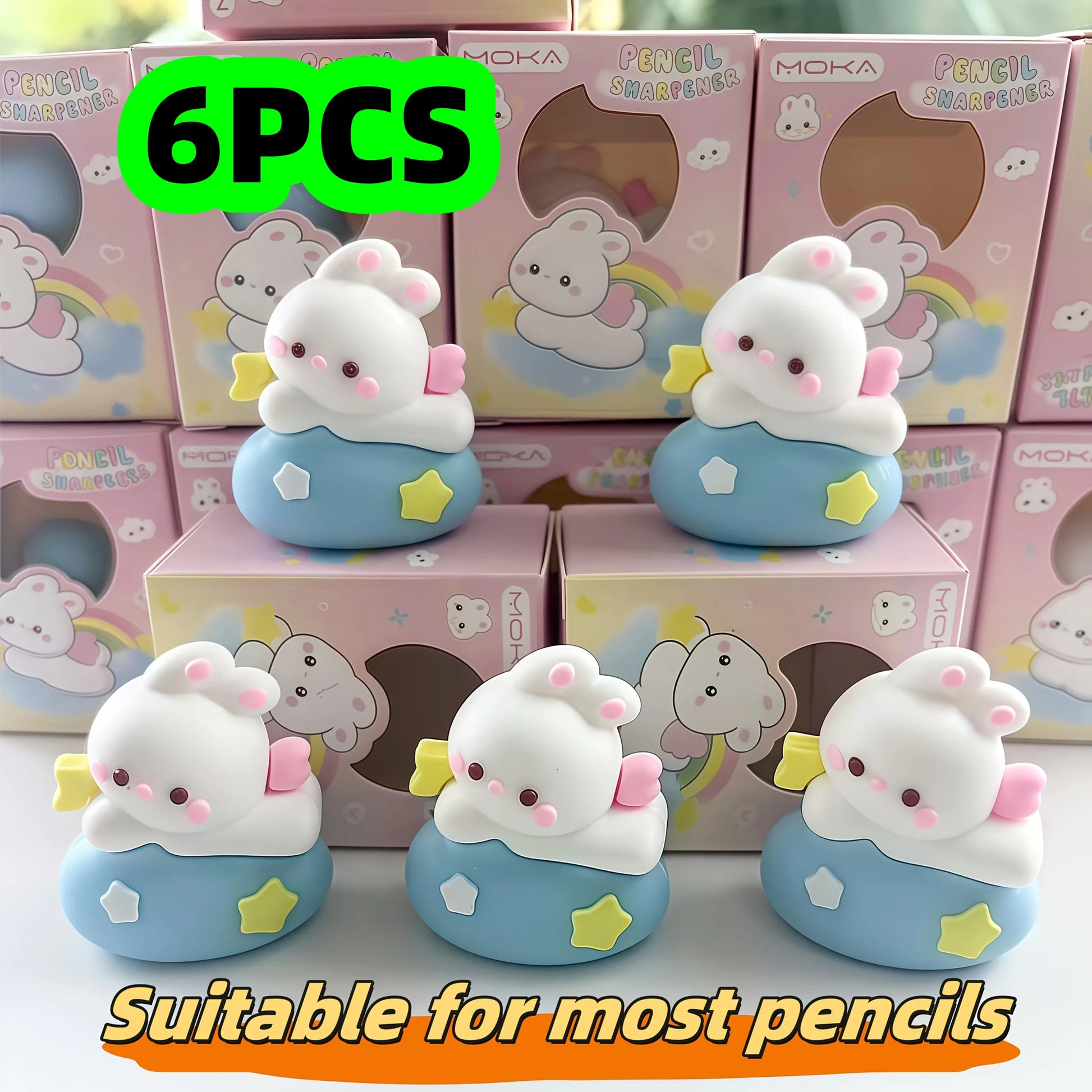 6-Piece Set of Mini Pencil Sharpeners, Desktop Decorations, Cute Strawberry Bunny, Rainbow Bunny Design, Cartoon Cute Pencil Sharpener, Portable Pencil Sharpener for Children and Elementary School Students Peaceful Pleasures Health and Wellness 6Pcs