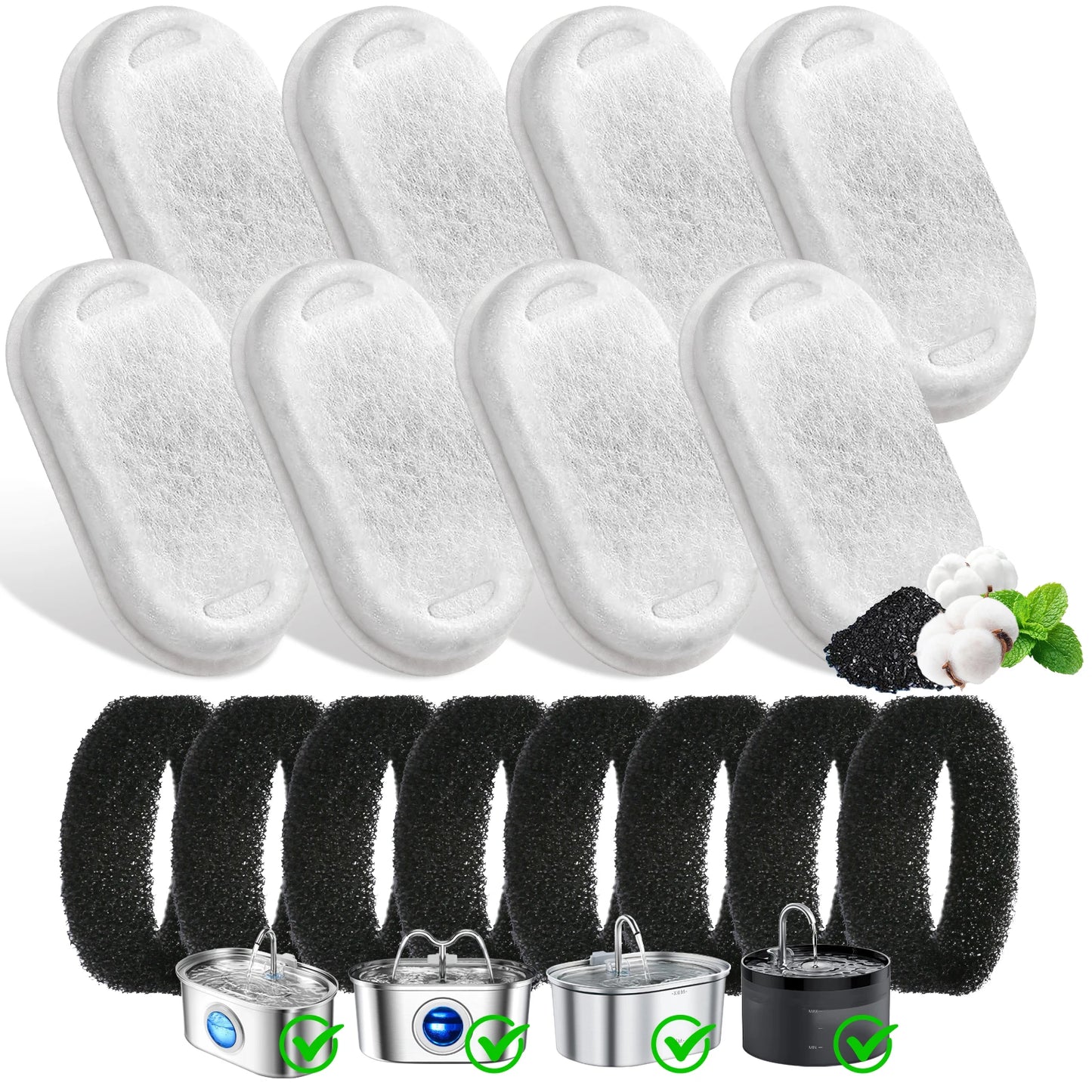 10PCS/20PCS Cat Water Fountain Activated Carbon Dog Water Bowl Dispenser Replacement Filters with Sponges for Home Pet Hydration Peaceful Pleasures Health and Wellness 8PCS
