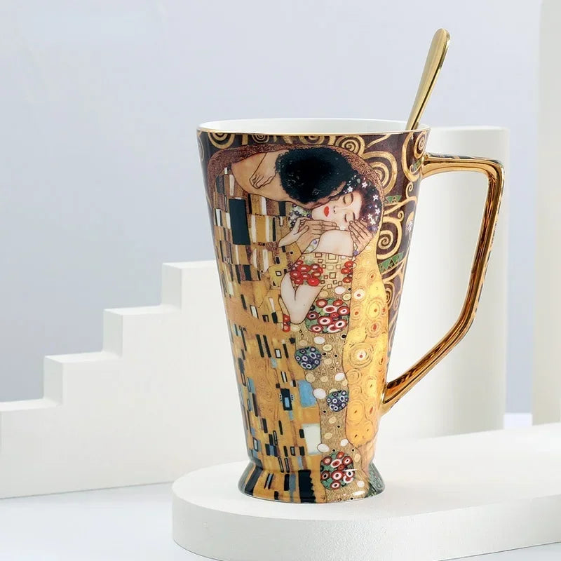 Gustav Klimt Bone China Coffee Mug with Spoon | 550ml Art Cup