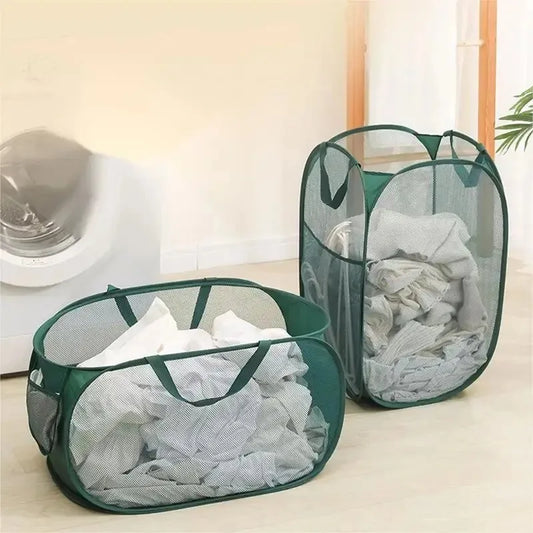 1pc Handy Laundry Mesh Popup Hamper, Foldable Lightweight Basket For Washing, Durable Clothing Storage Peaceful Pleasures Health and Wellness