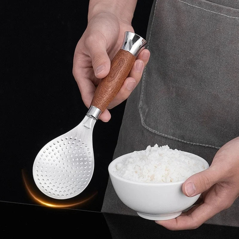 Rice Scoop Thickened Stainless Steel Wooden Handle Spoon Non-stick